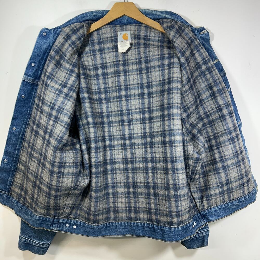 Vintage Carhartt Jacket Mens L Blue Denim Blanket Lined Jean Trucker USA Made - Picture 10 of 10